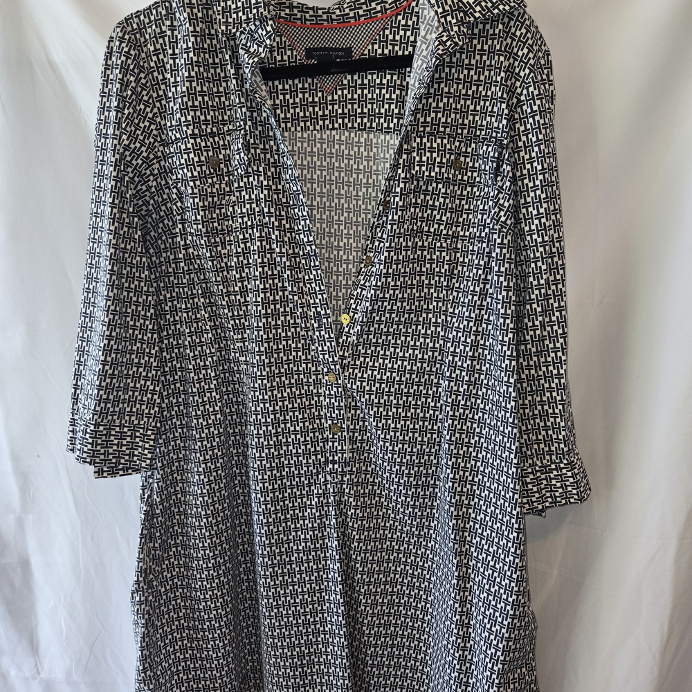 Tommy Hilfiger Black and White Geometric Midi Dress